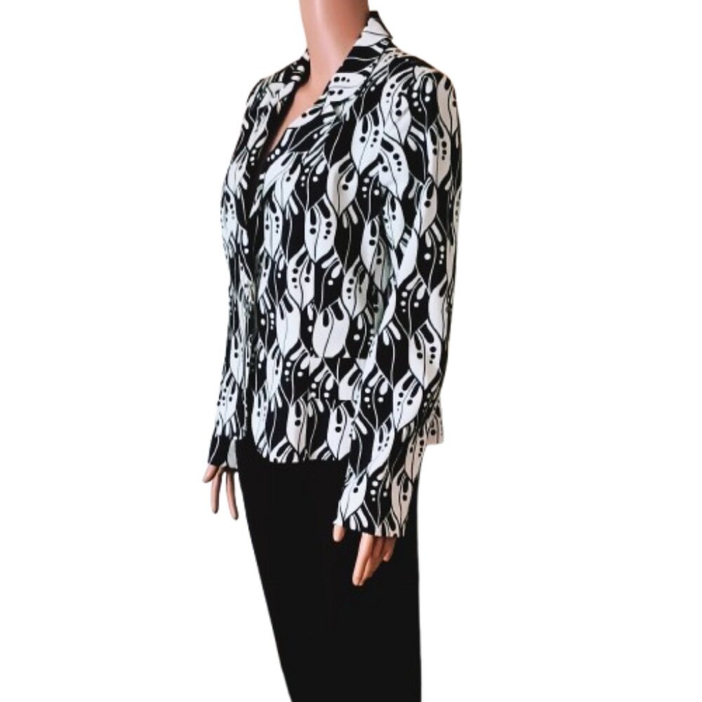 Harve Benard Black White Geometric Blazer 12 Fully Lined Jacket Front Pockets